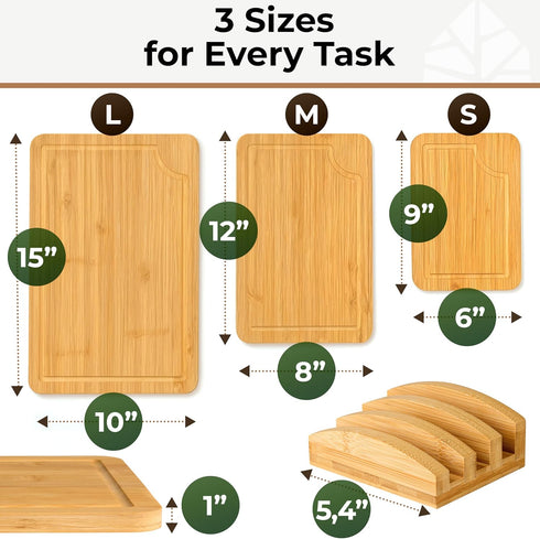 Set 3 (Set 3 Bamboo Cutting Board of - Thick & Durable Wood Cutting Boards with Deep Juice Grooves & Build-in Handles