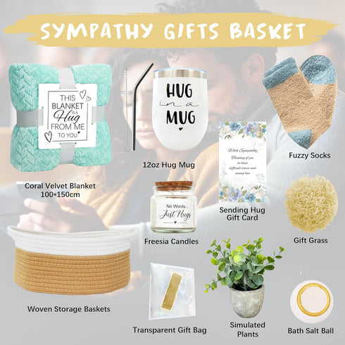 Package Sympathy Gift Baskets for Loss of Loved One, Bereavement Care for Women, Condolence Gift for Mom, Dad, Husband