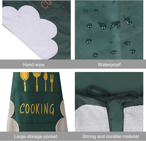 DILLMAN Women Kitchen Apron with Hand Wipe Pockets, Waterproof for Cooking and Baking, Big Pocket