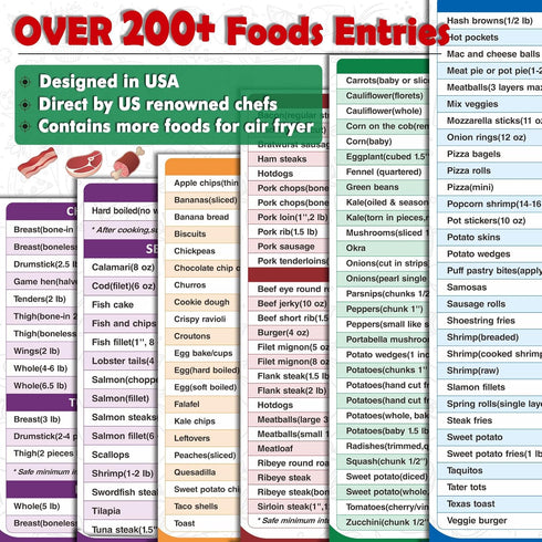 Air Fryer Cheat Sheet Magnets Cooking Guide - Over 200 Foods, Air Fryer Cooking Times Chart, Instant Air Fryer