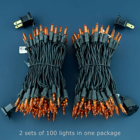 66 200 Count Pack 2 Sets 33 100 Set YULETIME Orange String Lights with Black Wire, ft UL Certified Christmas Light