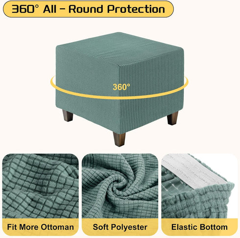 uxcell Ottomen Cover Square, Jacquard Ottomen Slipcover with Elastic Bottom, Stretchable Footrest Stool Covers