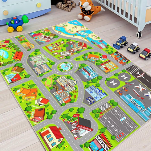 Auetwyona 4' 6' Boys Car Rugs for Kids Toy Cars,Large City Road Rug for Playroom Airport Track Play Mat Carpet x