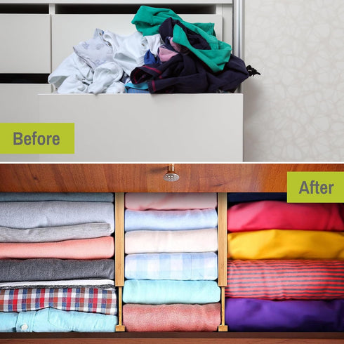 Homemaid Living Adjustable Bamboo Drawer Organizer - Expandable Drawer Dividers Set of 4 for Kitchen, Dresser,