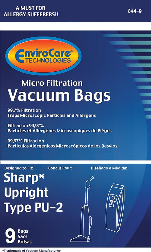 EnviroCare Replacement Micro Filtration Vacuum Cleaner Dust Bags, Sharp PU-2, 9 Pack