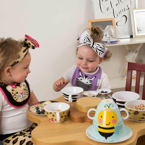 Pavilion Gift Company Izzy and Owie Four Piece Stackable Dinner Set, Leopard