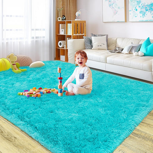 Super Soft Fluffy Rug for Living Room, Modern Shaggy Kids Rug, Plush Indoor Home Decor, Teal Blue, 4 X 6