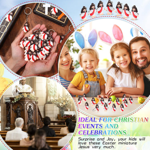 Sumind 48 Pcs Jesus Toys Figurine - Christian Keychain Jesus Doll Bulk Classic Christian Rings for Christ