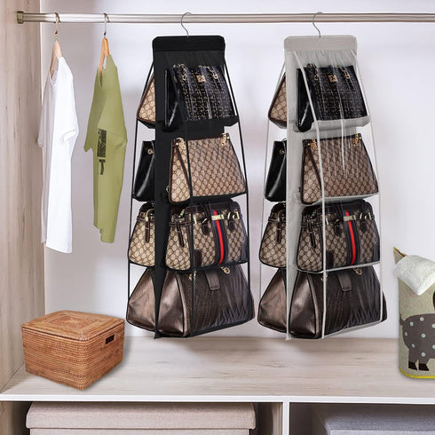 Lirex Handbag Hanging Organizer, 8 Pocket Purse Storage Hanger, Foldable Oxford Cloth Closet for Family Bedroom, Black.