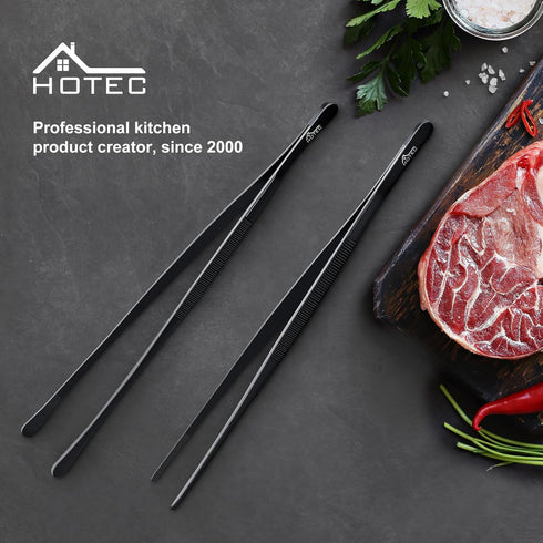 Hotec Kitchen Tweezers, Stainless Steel Fine Kitchen Tongs, 12-Inch Extra-Long Cooking Tweezers Set of 2
