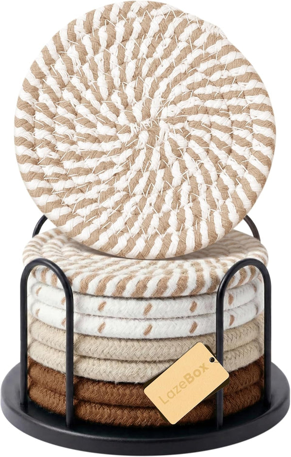 Lazebox Coasters Set of 8 for Drinks, 4 Inch Large Coasters for