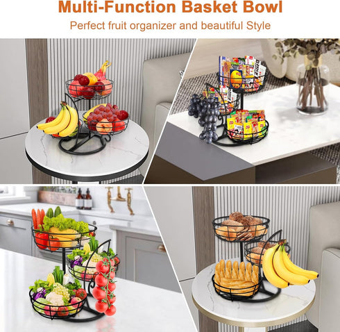 Counter, 3-Tier Livabber Fruit Basket Bowl with Banana Hanger, Fruit Vegetable Storage Basket with Banana Tree Holder