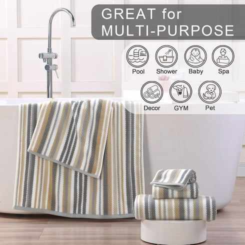 Set 4, 16"x27" 100% Set Beige Striped Hand Towels, Bathroom Hand Towels of - Cotton | Quick Dry | Absorbent | Light