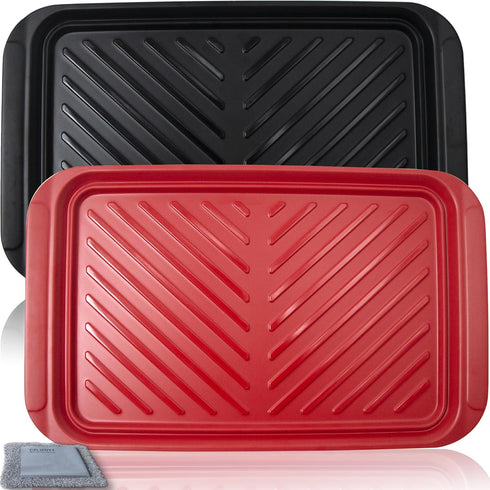 Grilling Prep and Serve Trays, Set of 2 BBQ Trays for Raw and Cooked Food, Melamine Serving Trays in Black and Red