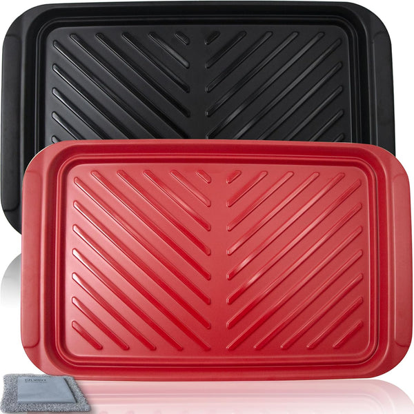 Grilling Prep and Serve Trays, Set of 2 BBQ Trays for Raw and Cooked Food, Melamine Serving Trays in Black and Red