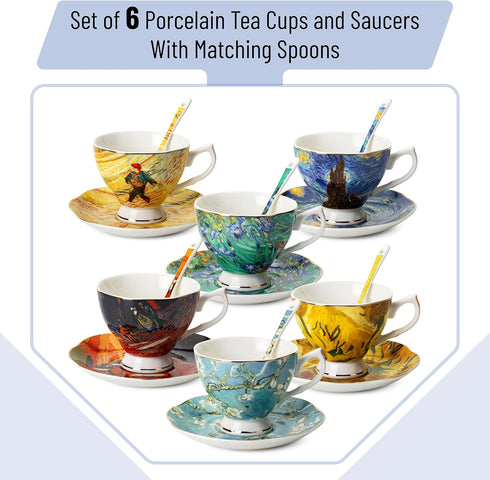 Set 6 BTaT Porcelain Tea Cup - Pieces, Includes Spoons