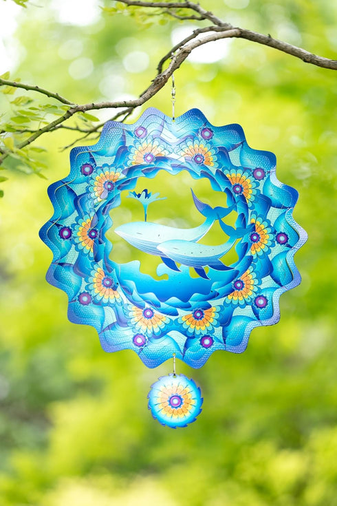 Wind Spinner for Outdoor, 12 inch Hanging Wind Sculpture, 3D Stainless Steel Whale Design for Garden Yard Balcony Decor