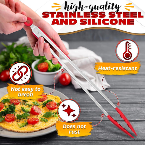 Extra Long 17.3" Tongs for Cooking & Grilling - Heat-Resistant Kitchen Tongs with Silicone Tips for BBQ