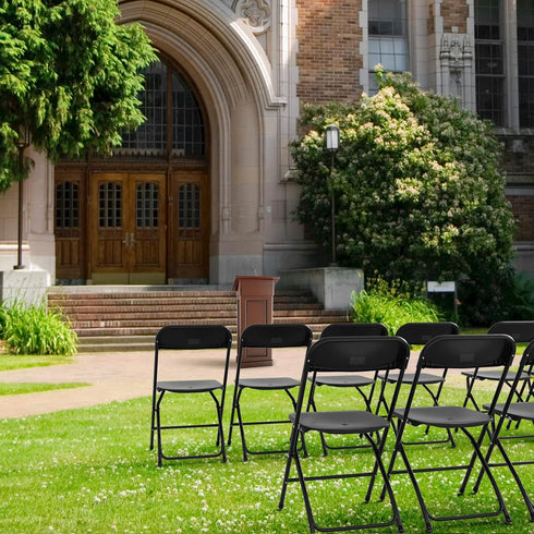 Set 1, Commercial 350 lb (1, VINGLI Black Plastic Folding Chairs, of Heavy-Duty Seats with Steel Frame, Capacity