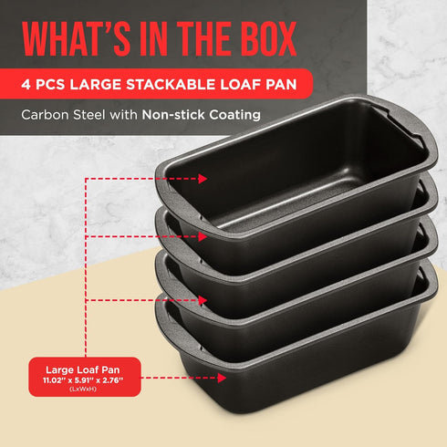 Bakken- Swiss Loaf Pan Set 4-Piece - Deluxe Nonstick Carbon Steel Bakeware for Perfect Bread and Cakes – Dishwasher Safe, Premium Pans for Home Baking by BAKKENMASTER