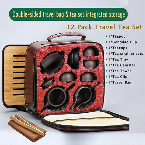 CAISANG Sets 12 PACK Set Travel Tea Ceramic Teapot, Chinese Tea Pot Cup with Tray Infuser,Purple Clay