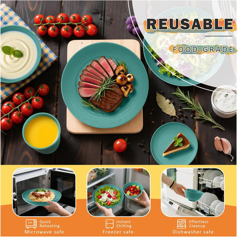 Sets, 32 Set 8, Sets, Set Wheat Straw Dinnerware PCS Dishes for Unbreakable Plates and Bowls Microwave Safe Dinnerware