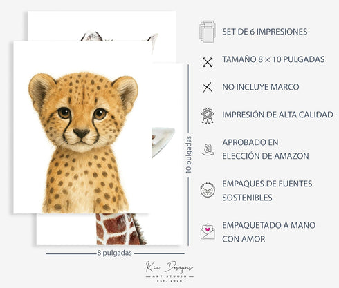 Set 6 8"x10" KIU DESIGNS Nursery Wall Art - Unframed Safari Nursery Decor - of Animal Wall Decor Gift for Baby - Safari
