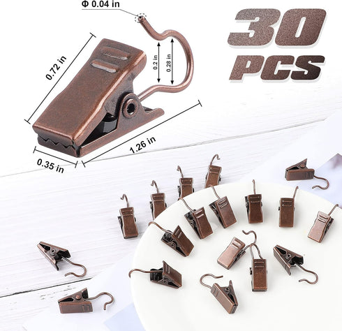 JANYUN 30 Pack Mini Heavy-Duty Hook Clip Set, Curtain Clips for Photos Home Decoration Art Craft Display (Copper)