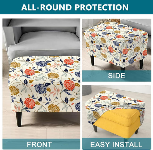 27"-35" 14 KRFOONN Stretch Ottoman Cover Slipcovers Rectangle Fit Length Footrest Stool Covers Printed Ottoman Cover