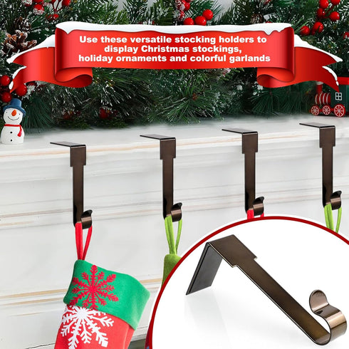 4 Pack Adjustable Christmas Stocking Holders for Mantle | Non-Skid Lightweight Hooks for Fireplace Home Decor