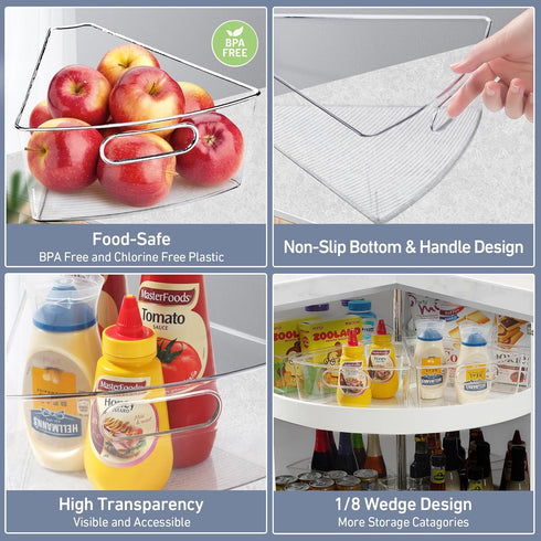 26" 4 Packs, 1/8 Leeden Lazy Susan Organizer for Diameter Corner Lazy Susan, Plastic Kitchen Cabinet Storage Bins