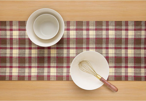 60 Inches 100% 14 60 Inch Solino Home Table Runner - Pure Linen Rustic Multicolor Tartan Plaid Short Table Runner x