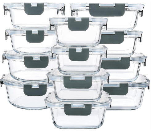 M MCIRCO 24-Piece Glass Food Storage Containers, Upgraded Snap Locking Lids, Airtight Meal Prep Containers Set