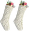 Pack of 2, 18" Unique Ivory White Knit Christmas Stockings, Style 2