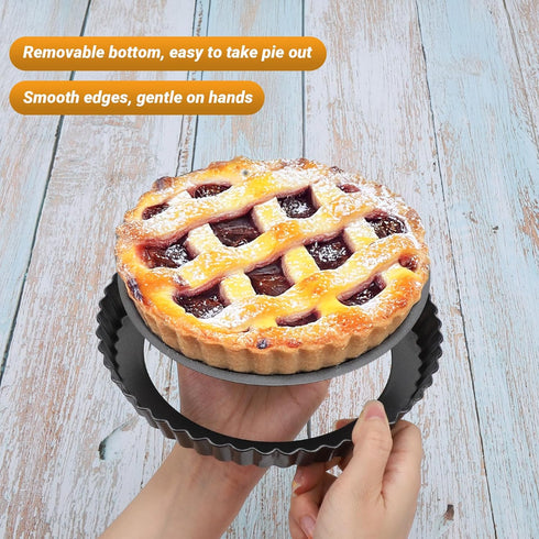 Beasea Mini Tart Pans for Baking - 2pcs 8 Inch Non Stick Carbon Steel Tart Pan with Removable Bottom for Quiche Pie