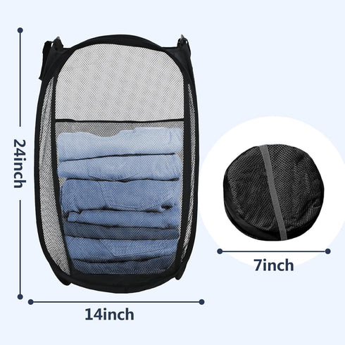 Pop Up Hamper, Mesh Popup Laundry Basket, Collapsible Foldable Hamper for Travel and Storage (Black)