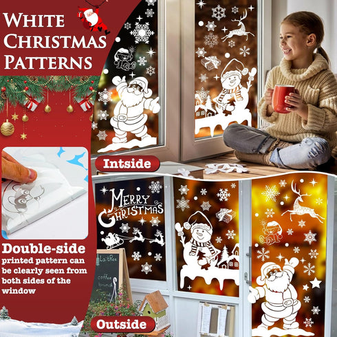 236PCS Christmas Window Clings, 9 Sheets Double-Sided Snowflakes Stickers for Glass Window Decor