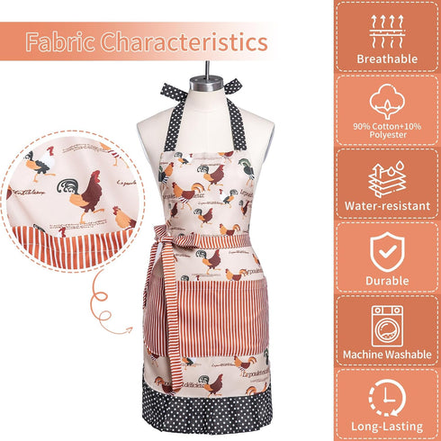 Lovely Flower Pattern Retro Aprons with Large Pockets for Women Girls Cooking Kitchen Bakery Gift