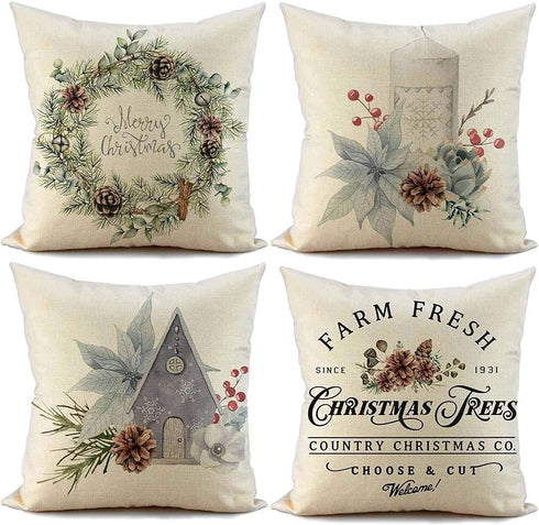 Christmas Pillow Covers 20x20 inch Set of 4, Farmhouse Decorative Throw Pillow Cover for Winter Holiday Décor