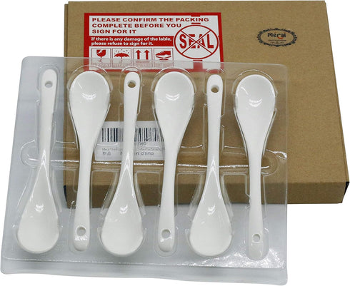 5 inch long White Porcelain Egg Spoons for Dessert Coffee Tea,Set of 6