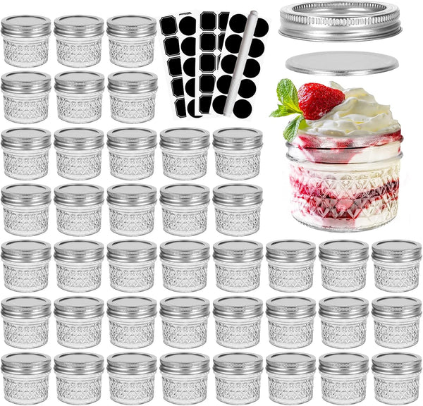 CycleMore 40 Pcs 4oz Clear Glass Mini Mason Jars with Silver Lids, Small Spice Canning Jars for Honey, Jam, Wedding