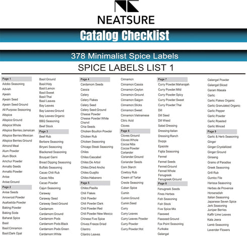 400 Minimalist Spice Labels, Preprinted Stickers Booklet, Black Text on White Waterproof Matte Backing
