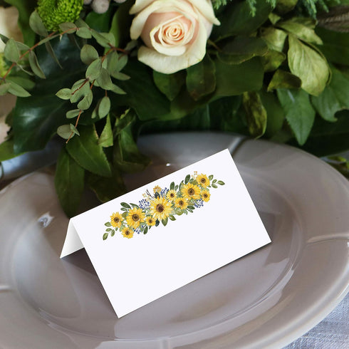 321Done Sunflower Place Cards, Made in USA, Blank Small 3.5x2 for Name Food Table Setting, Set of 24