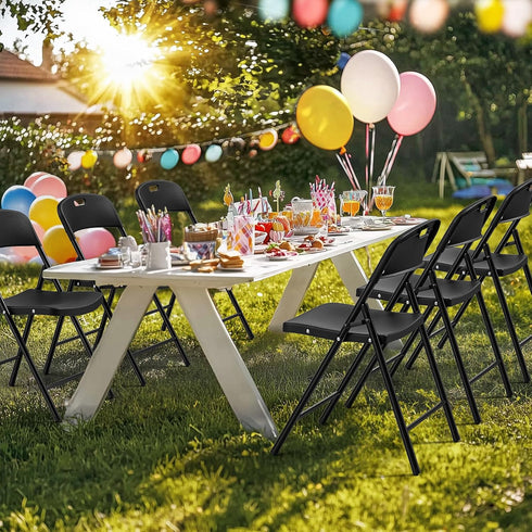 Bonnlo 2-Pack Black Plastic Folding Chairs, Portable Seat with Sturdy Steel Frame for Indoor & Outdoor Use, Perfect