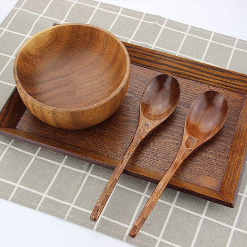 AOOSY Wooden Soup Spoons, 6 Pieces 7.84 Inches Japanese Ramen Spoons, Round Nanmu Wood Long Handle for Kitchen
