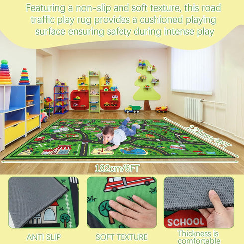 4x6 Tinideya Kids Playmat Rug ft, Non-Slip Rubber Backing Traffic Road Playmat, Cars Play Mat for Toddler Children
