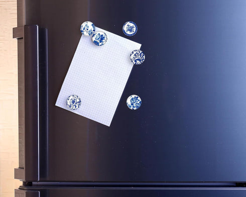 Jolitee Blue and White Chinoiserie Glass Magnets, Strong Decorative Kitchen Refrigerator Magnets, Cute Fridge Magnet