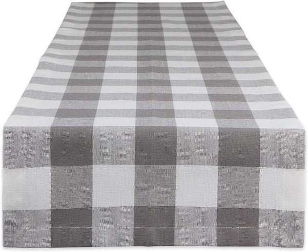 DII Buffalo Check Collection - Classic Farmhouse Table Runner, 14x72, Gray & White for Home Decor