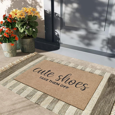 Welcome Mat for Front Door, Cute Shoes Take Them Off Indoor Doormat with Rubber Backing, Non-Slip and Easy to Clean
