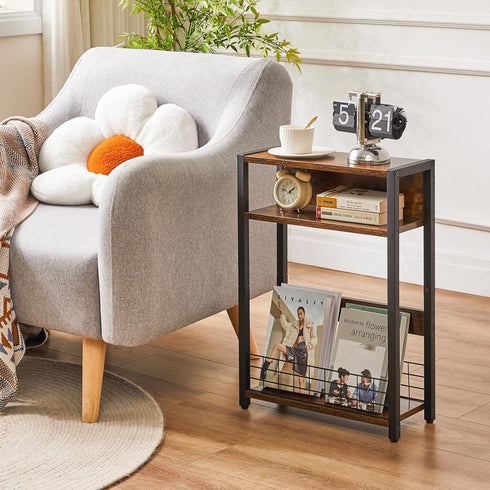 3 UTMZ001H IBUYKE Narrow Side Table with Storage Shelf, Tier End Table,Modern Sofa Table,Small Nightstand with Magazine